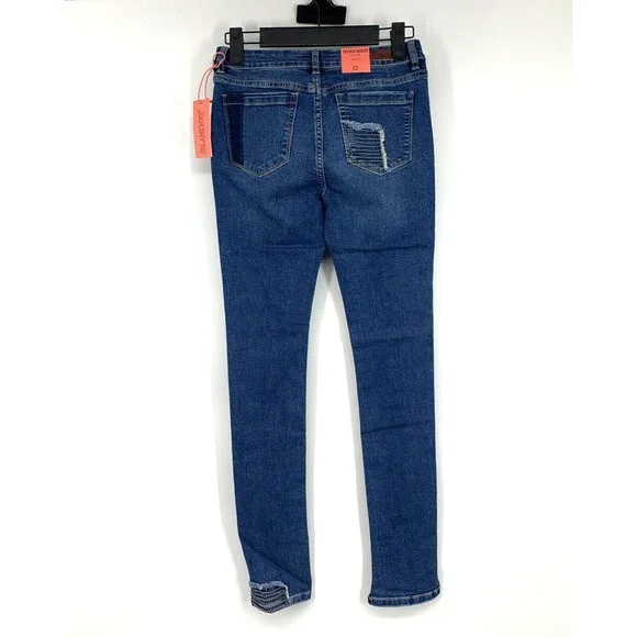 BlankNYC Jeans Girls Kids Size 14 The Mini Mercer Skinny Blue Denim Step Hem NWT - Picture 7 of 13